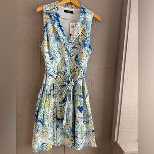 Calvin Klein Blue and Yellow Paisley Mini Dress